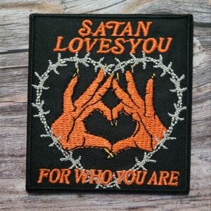 Satan Loves You Funny Y2k Goth Occult Embroidered Iron on Patch.